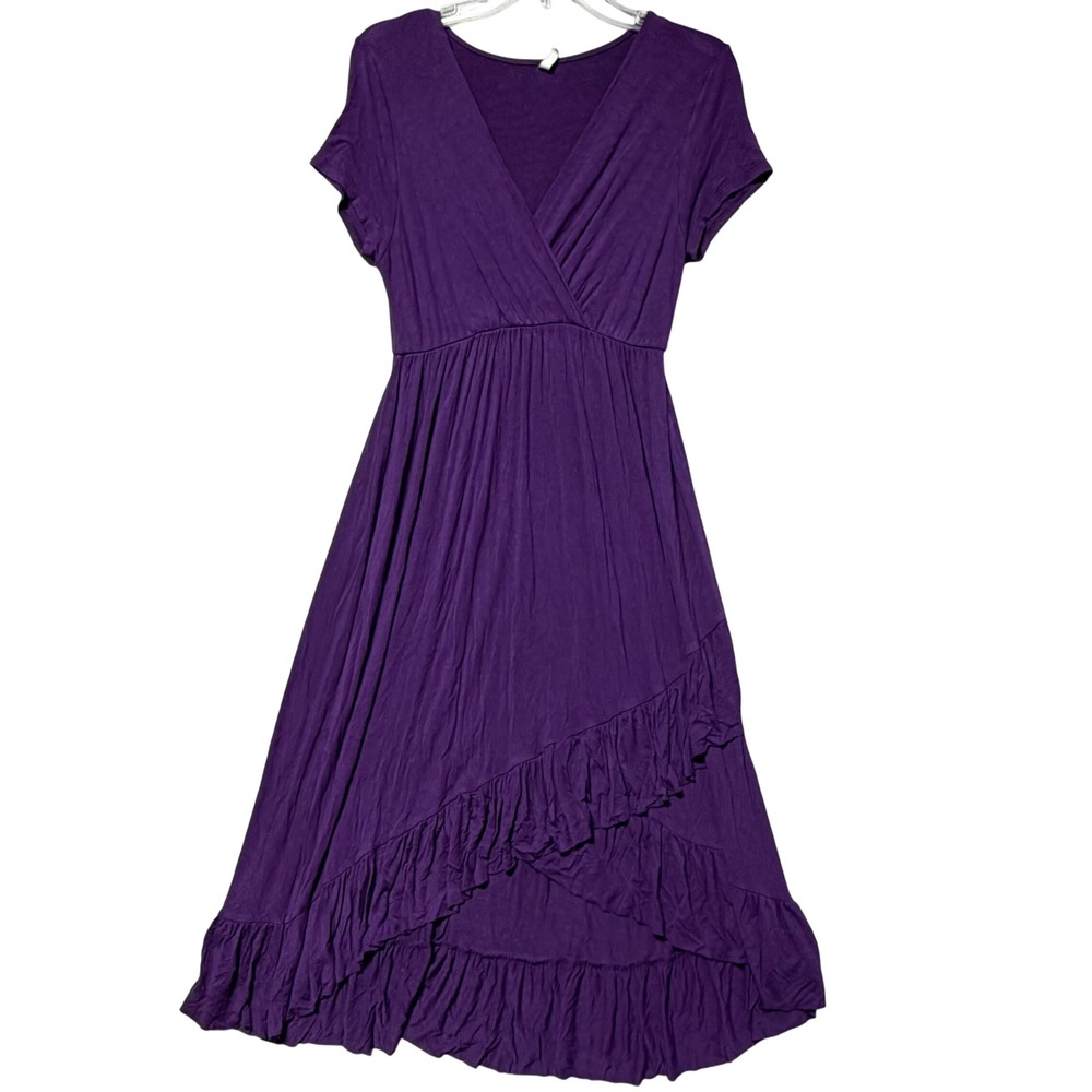 Mother Bee Maternity Purple Ruffle High Low Dress BQD1155-S Womens Large